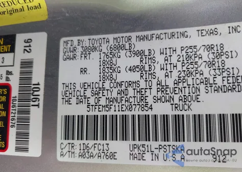 2014 Toyota Tundra Sr5 4.6L V8 from USA, damaged, VIN 5TFEM5F11EX077854